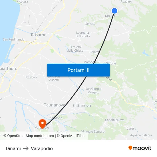 Dinami to Varapodio map