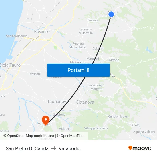 San Pietro Di Caridà to Varapodio map