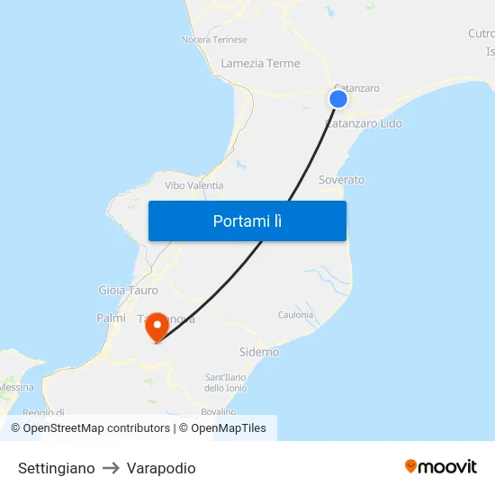 Settingiano to Varapodio map