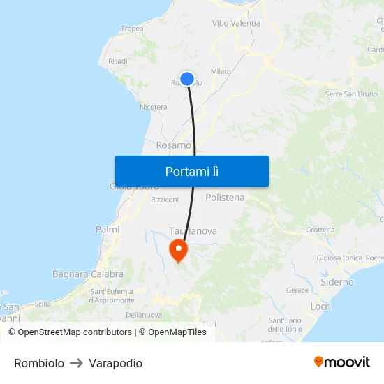 Rombiolo to Varapodio map