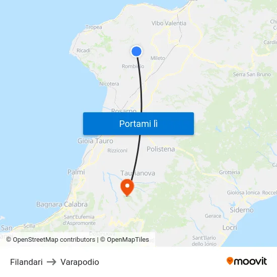 Filandari to Varapodio map