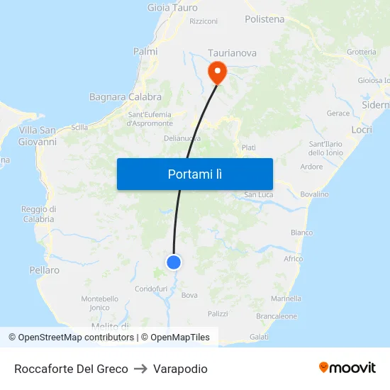 Roccaforte Del Greco to Varapodio map