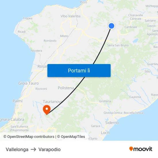 Vallelonga to Varapodio map