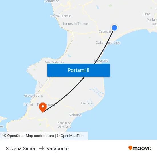 Soveria Simeri to Varapodio map
