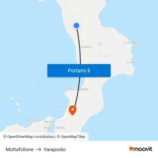 Mottafollone to Varapodio map