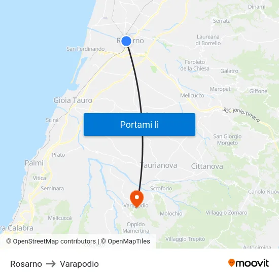 Rosarno to Varapodio map