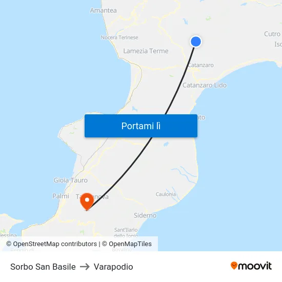 Sorbo San Basile to Varapodio map