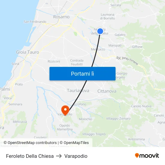 Feroleto Della Chiesa to Varapodio map