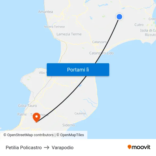 Petilia Policastro to Varapodio map