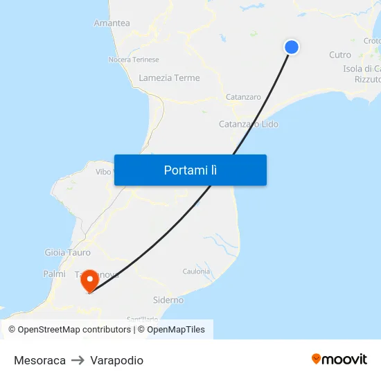 Mesoraca to Varapodio map