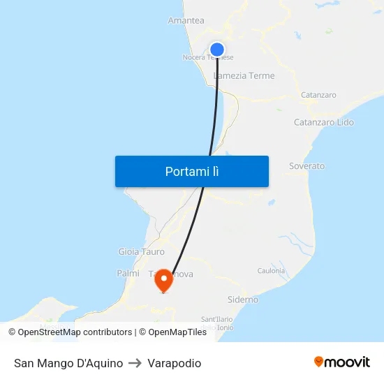 San Mango D'Aquino to Varapodio map