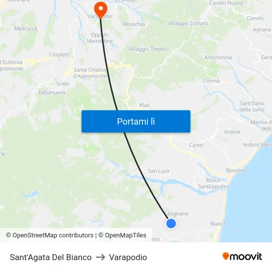 Sant'Agata Del Bianco to Varapodio map