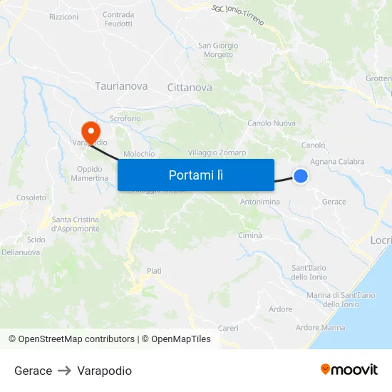 Gerace to Varapodio map