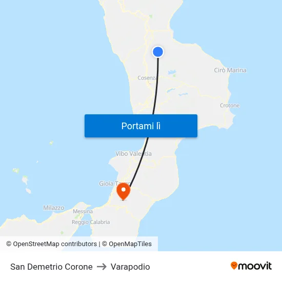 San Demetrio Corone to Varapodio map