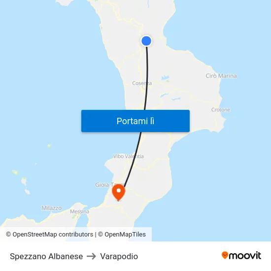Spezzano Albanese to Varapodio map