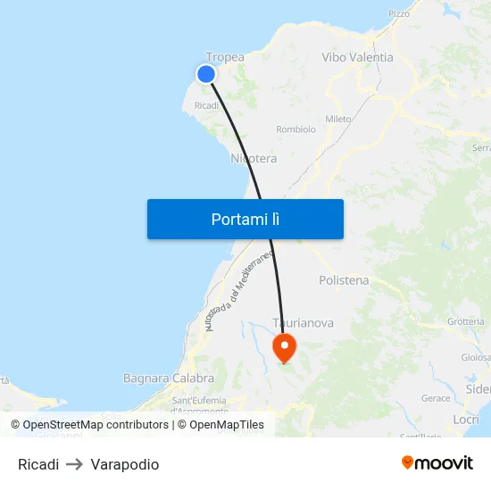 Ricadi to Varapodio map