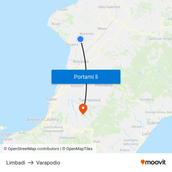 Limbadi to Varapodio map