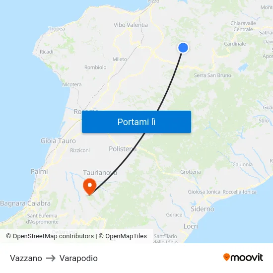 Vazzano to Varapodio map