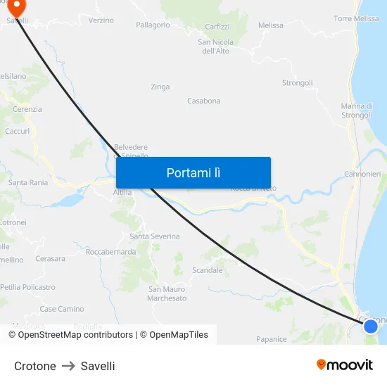 Crotone to Savelli map