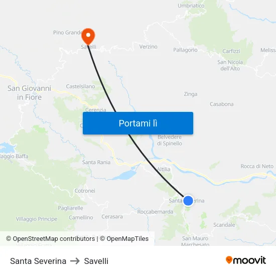 Santa Severina to Savelli map