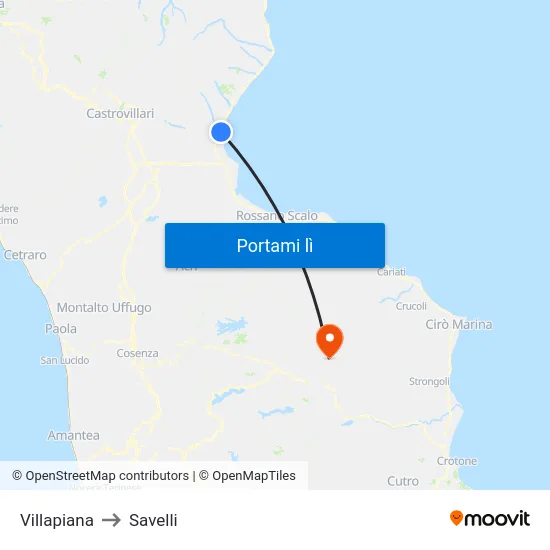 Villapiana to Savelli map