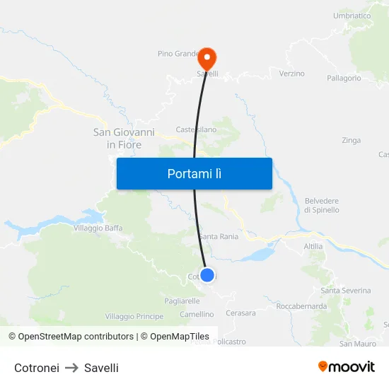 Cotronei to Savelli map
