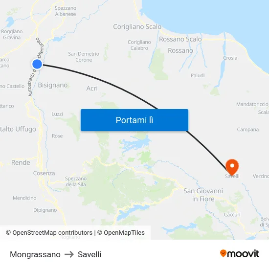 Mongrassano to Savelli map