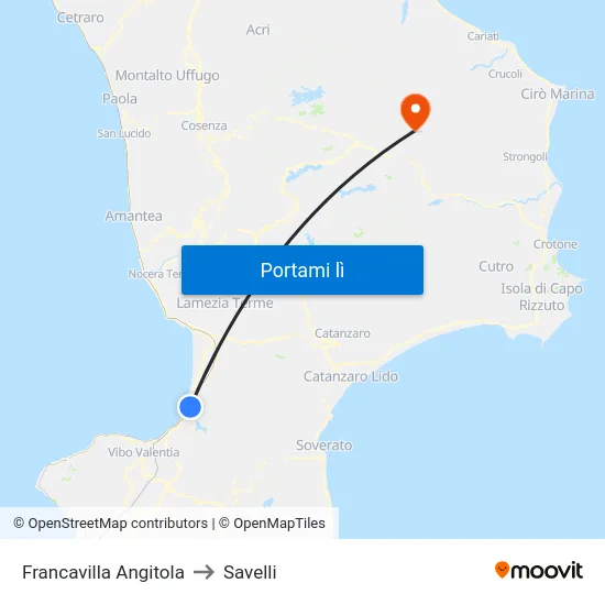Francavilla Angitola to Savelli map