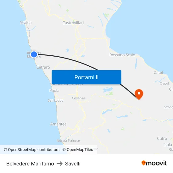 Belvedere Marittimo to Savelli map