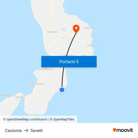 Caulonia to Savelli map