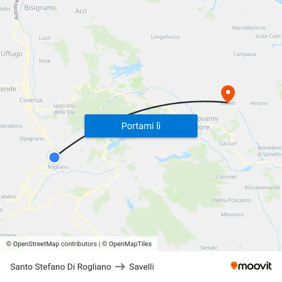 Santo Stefano Di Rogliano to Savelli map
