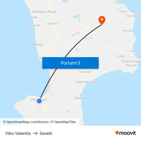 Vibo Valentia to Savelli map