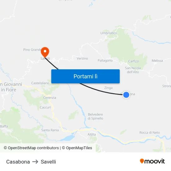 Casabona to Savelli map