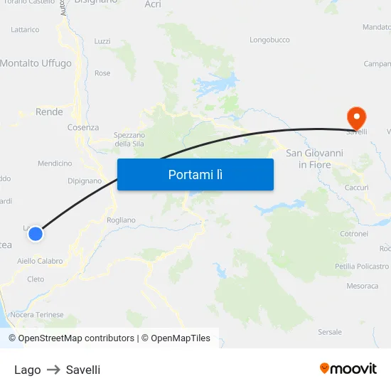 Lago to Savelli map