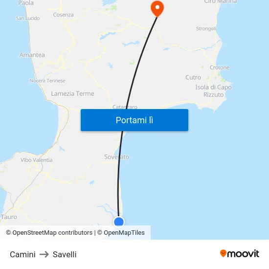 Camini to Savelli map