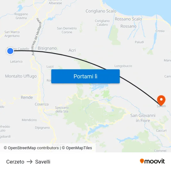 Cerzeto to Savelli map