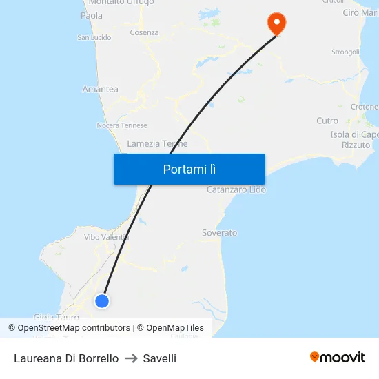 Laureana Di Borrello to Savelli map