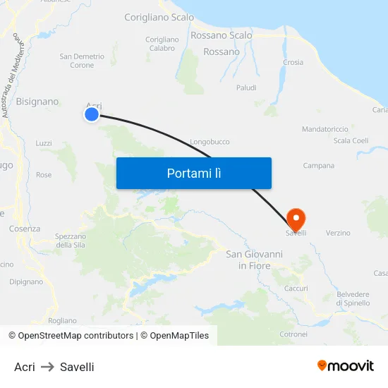 Acri to Savelli map