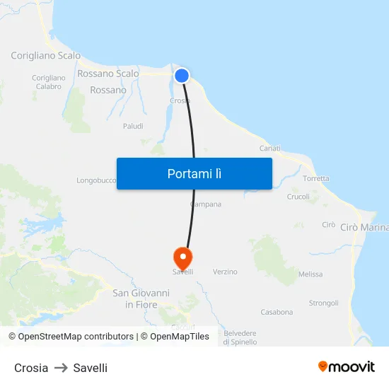 Crosia to Savelli map