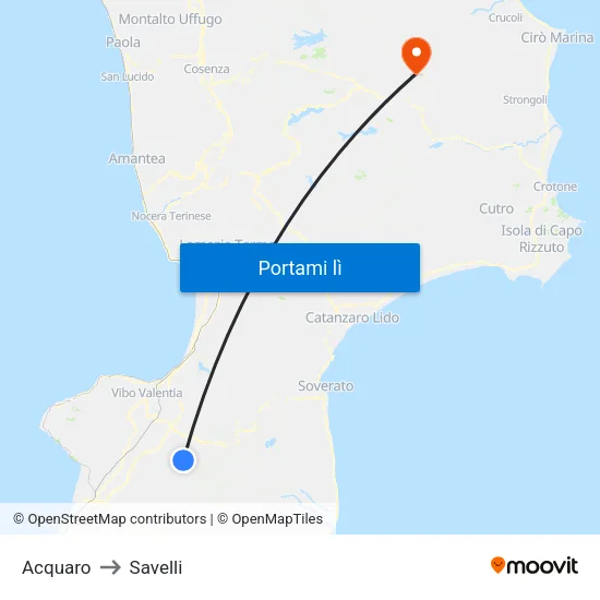 Acquaro to Savelli map