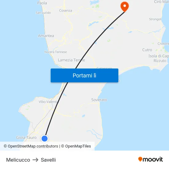 Melicucco to Savelli map