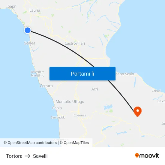 Tortora to Savelli map