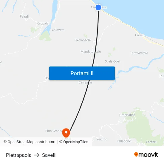 Pietrapaola to Savelli map