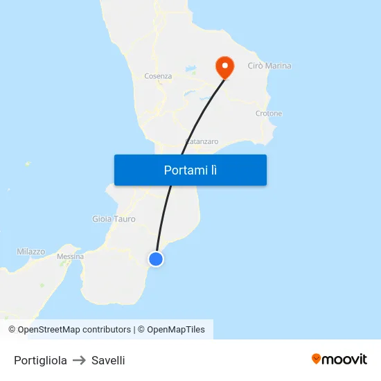 Portigliola to Savelli map