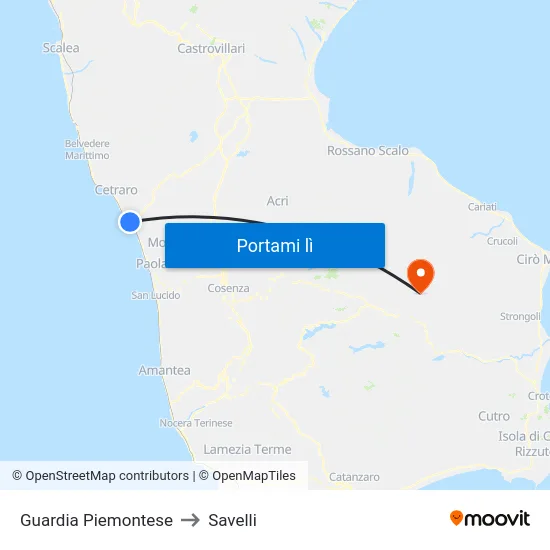 Guardia Piemontese to Savelli map