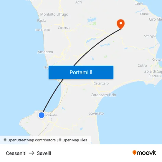 Cessaniti to Savelli map