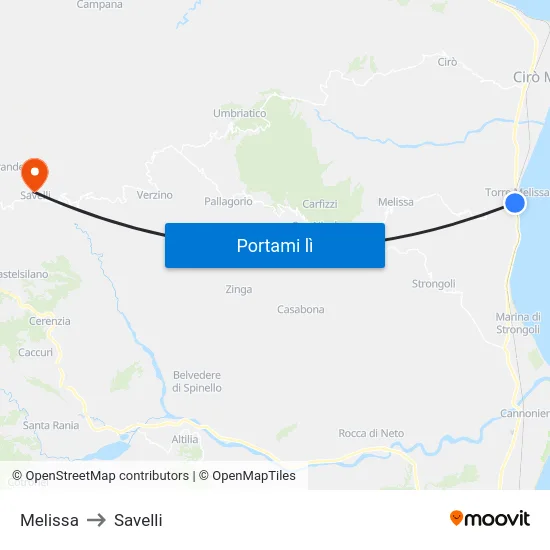 Melissa to Savelli map