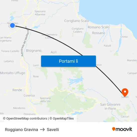 Roggiano Gravina to Savelli map