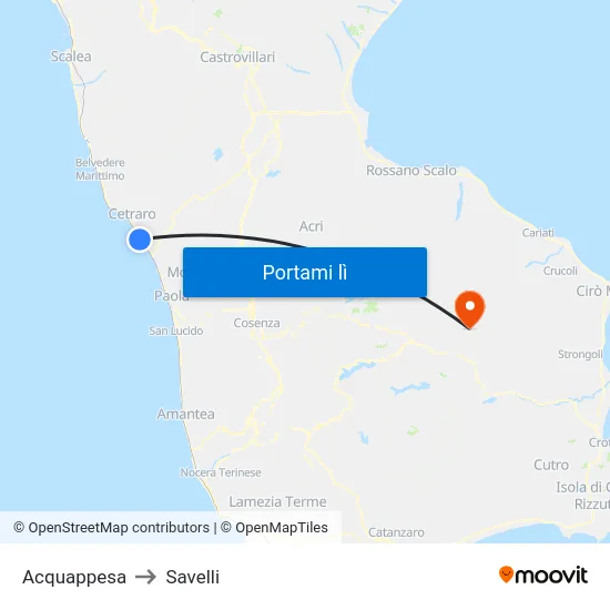 Acquappesa to Savelli map