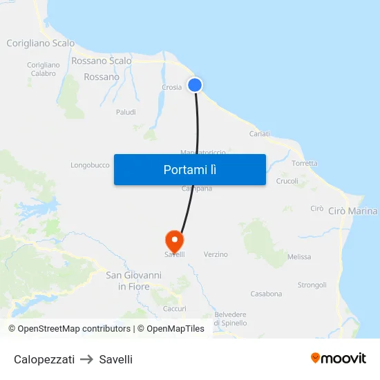 Calopezzati to Savelli map